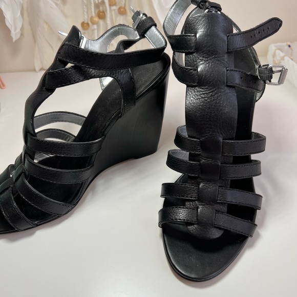 Nine West Black Leather Wedge Sandals - Picture 3 of 11